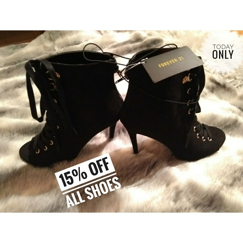 Forever 21 Black lace-up open toe heels